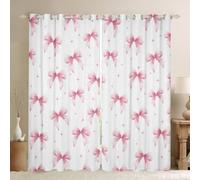 Homewish Kids Cute Bows Window Curtains 46 x 54 Inch 2 Panel Sets - Dreamy Watercolor Bow Knot Blackout Curtains Girly Sweet Princess Style Window Treatment Drape Pink Fantasy Stars