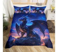 Homewish Kids Dragon Bedding Set Galaxy Starry Sky Painting Comforter Cover King,Magical World Duvet Cover for Boys Teens Magic Animla Wildlife Bed Cover