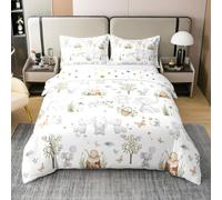 Homewish Kids Elephant 100% Cotton Duvet Cover Super King for Boys Girls Nursery Cute Cartoon Animals Bedding Set Woodland Snails Wildlife Quilt Cover Elephant Family Stump Butterfly Trees Bed Set