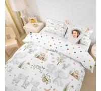 Homewish Kids Elephant Super King Duvet Cover for Boys Girls Nursery Cute Cartoon Animals Bedding Set Woodland Snails Wildlife Quilt Cover Elephant Family Stump Butterfly Trees Bed Set