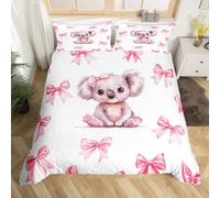 Homewish Kids Koala Single Bedding Set Dreamy Princess Bowknot Comforter Cover Pink Kawaii Bow Duvet Cover Cute Cartoon Animal Quilt Cover For Boys Girls Teen Room Decor
