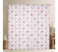 Homewish Kids Pink Bowknot Window Curtains 52 x 63 Inch 2 Panel Sets - Kawaii Ribbon Bow Knot Blackout Curtains Geometric Coquette Bow Window Treatment Drape Romantic Princess Style