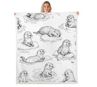 Homewish Kids Sea Otter Throws 90"x90",Sketch Otter Blankets and Throws for Girls Women Bedroom Decor,Ocean Sea Life Fuzzy Blanket Black and White Sofa Throw for Bed Couch Sofa