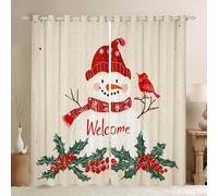 Homewish Kids Snowman Window Curtains 66 x 72 Inch 2 Panel Sets-Red Cardinal Christmas Blackout Curtains,Winter Snowflake Print Window Treatments Drapes | Xmas Decorations Quilt for Bedroom