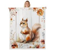 Homewish Kids Squirrel Fleece Blanket for Girls Boys, Kawaii Wild Animal Print Blanket Throw, Aesthetic Watercolor Floral Plush Bed Blankets, Retro Beige Wooden Board Decor 40x50 Size
