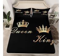 Homewish King And Black Gold Valentine Crown Fitted Sheet Single Romantic Couple Bed Sheets Her King And His Bedding Set,Him And Her Warm Soft Bedclothes Bed Cover 2 Pcs