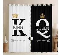 Homewish King And Queen Crown Window Treatments Drapes, Black White Mr Mrs Couple Blackout Curtains Valentine'S Day Wedding Gifts Window Curtains 2 Panel Sets 46 x 72 Inch Love Heart Arrow Decor