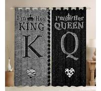 Homewish King Queen Crown Window Treatments Drapes, Black Grey Mr Mrs Couple Blackout Curtains Valentine'S Day Wedding Gifts Window Curtains 2 Panel Sets 46 x 72 Inch Love Heart Leopard Decor