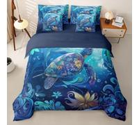 Homewish Large Boho Sea Turtle King Size Duvet Cover Sets 7Pcs