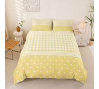 Homewish Lemon Yellow Gingham Polka Dot King Size Duvet Cover Sets | Cute Polka Dot Plaid Bedding for Adults Teens Women Buffalo Check Stripe Quilt Cover Kawaii Style Bed Set