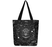 Homewish Leo Canvas Bag Zodiac Astrology Grocery Bag, Psychedelic Celestial Canvas Tote Bag Purple Galaxy Shopping Bag, Hippie Space Cosmos Beach Bag, White Black