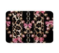 Homewish Leopard Bow Bath Mat for Bathroom,Luxury Pink Bow Pearls Door Mat for Bedroom Coquette Ribbon Bow Bathroom Rug Non Slip - Animal Skin Print Entrance Rug 16"x24"