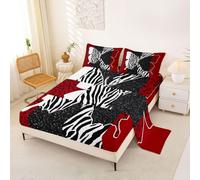 Homewish Leopard Butterfly Black Red Bed Sheets King Geometric Y2K Sheet Set Striped Bedding Set - Cheetah Animal Print Safari Zebra Fitted Flat Sheets 4 Piece