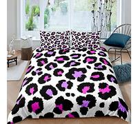 Homewish Leopard Duvet Cover, Abstract Animal Cheetah Pattern Comforter Cover for Boys Girls Woman Man, Color Leopard Print Bedding Set, Purple Black White Quilt Cover and 2 Pillow Cases, King Size