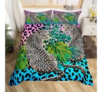 Homewish Leopard Duvet Cover Set Cheetah Tie Dye Comforter Cover Tropical Palm Leaf Bedding Set For Kids Boys Girls Jungle Safari Animals Red Blue Tie Dye Bedclothes 3 Pieces Double Size Colorful