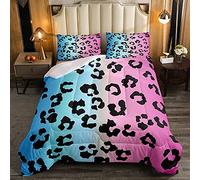 Homewish Leopard Duvet Set Watercolor Leopard Coverless Duvet,Fashion Decor Quilt Set Single Size for Kids Girly Teens Adult,Cheetah Print Quilted Duvet Breathable Bedroom Decorations,Blue Pink