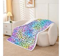Homewish Leopard Fleece Blanket 100x130cm Gradient Cheetah Print Warm Plush Sherpa Blanket Large Spotted Leopard Fuzzy Plush Throw Novelty African Safari Animals for Living Room Bedroom Office
