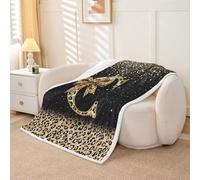 Homewish Leopard Initial C Princess Fuzzy Plush Throw Fashion Personalized Bowknot Fleece Blanket African Glitter Letter Bow Sherpa Blanket - Cheetah Sequins Bow Knot Decor for Bed Couch Twin 60"x80"
