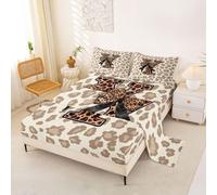 Homewish Leopard Letter Initial Y Bed Sheets Single Modern Trendy Cheetah Bow Sheet Set Alphabet Bowtie Ribbon Bedding Set - African Safari Wildlife Fitted Flat Sheets 3 Piece
