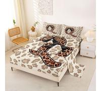 Homewish Leopard Print Bow Sheet Set Single Initial Letter Alphabet Bed Sheets African Cheetah Bowtie Bedding - African Safari Animal Modern Trendy Bed Sheets Set 3 Piece