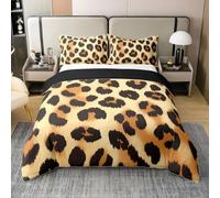 Homewish Leopard Print Cotton Duvet Cover Double Cheetah Bedding Set For Skin Pattern Brown Yellow Ombre Safari Wild Animal Comforter Cover Women Adults Men Soft Breathable Bedclothes