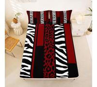 Homewish Leopard Print Fitted Sheet Single Zebra Cheetah Print Bed Sheets African Animal Bedding Set for Kids Teens Girls,farmhouse Geometric striped Bed Cover 2 PcsBlack Red
