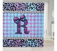 Homewish Leopard Print Initial Letter R Shower Curtain 72" W x 84" L - Preppy Y2K Aesthetic Coquette Waterproof Bathroom Curtains Purple Teal Geometric Gingham Plaid Bath Curtain Bathroom Accessories