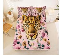 Homewish Leopard Skin Bed Sheets Single Cheetah Print Classic Fitted Sheet Flowers Retro Bedding Set for Kids Teens Girls,Vintage Flower Boho Bed Cover 2 Pcs