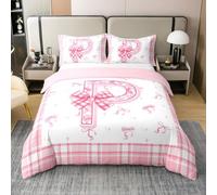 Homewish Letter Alphabet P Cotton Duvet Cover Cute Princess Bow Bedding Set Double,Pink Coquette Monogrammed Comforter Cover Dreamy Personalized For Women Men Bed Set