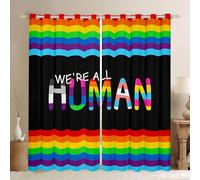 Homewish LGBT Gay Pride Window Curtains 66 x 90 Inch 2 Panel Sets - Rainbow Pride Blackout Curtains Colorful Geometrical Striped Window Treatments Drapes Gender Freedom Gay Themed for Bedroom