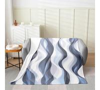 Homewish Light Blue Flannel Blanket 60x80 Inches - Abstract Striped Fleece Blanket for Kids Teens Adults - Minimalist Modern Geometric Fuzzy Plush Throw - Mid Century Aesthetics Art Sofa Throw