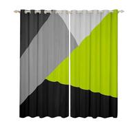Homewish Lime Green Black Grey Blackout Curtains Geometric Triangle Window Curtains 46"X54" Patchwork Curtains & Drapes For Bedroom Living Room Modern Abstract Window Treatments 2 Panels