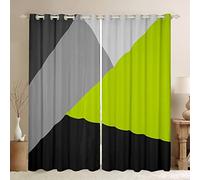Homewish Lime Green Black Grey Blackout Curtains Geometric Triangle Window Curtains 46"X72" Patchwork Curtains & Drapes For Bedroom Living Room Modern Abstract Window Treatments 2 Panels