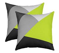 Homewish Lime Green Black Grey Pillow Cases, Simple Geometric Patchwork Throw Pillow Covers for Sofa Couch, Modern Cushion Covers Pack of 2, Microfiber Soft Square Throw Pillow Covers, 55 x 55 cm
