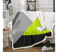 Homewish Lime Green Black Grey Throw Blanket Geometric Triangle Sherpa Blanket Throw 50"X60" Patchwork Plush Bed Blanket For Kids Teen Adults Modern Abstract Flannel Blanket