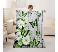 Homewish Lime Green Butterfly Flannel Blanket 30"x40" for Sofa | White Daisy Flower Fleece Blankets for Bed Couch Feminine Vintage Floral Fuzzy Throw Lightweight Cozy