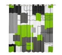 Homewish Lime Green Gray Geometric Blackout Curtains 66x90 Black Grey White Square Window Curtains for Kids Bedroom Abstract Striped Window Curtains Simple Lines Window Treatments 2 Panels