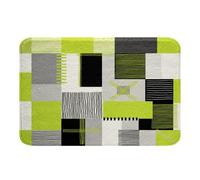 Homewish Lime Green Grey Bathroom Rug Non Slip 20"X32" Black White Abstract Bath Mat For Kids Boys Teen Men Geometric Square Door Mat Grids Checkered Entrance Rug Modern Fashion Room Decor