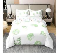 Homewish Lime Green Marine Animals Themed Double Duvet Cover Seashell Starfish Bowknot Coton Bedding Set Bow Coastal Quilt Cover For Kids Women Girls,Ocean Underwater Life Bow Tie Bed Sets