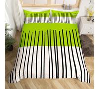 Homewish Lime Green White Geometric Single Duvet Cover Set - Abstract Black Vertical Striped Bedding with 1 Pillowcase - Mid-Century Art Deco Microfiber Quilt Cover Modern Stylish Bed Sets