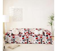 Homewish Love Heart Sofa Cover Valentine'S Day Couch Cover 231x300 Tree Branches Girly Couch Protector Geometric Dots Red Black Sofa Protector For Cushion Couches Sofas, Washable Non Slip
