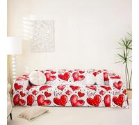 Homewish Love Valentine Couch Cover Boho Hearts Sofa Cover Red And White Hearts Sofa Slipcover For Pets, Kids, Dog Valentine'S Day Washable Non Slip Couch Protector, 180x381