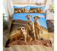 Homewish Lovely Meerkat Duvet Cover Single Woodland Animal Bedding Sets, Blue Sky Comforter Cover Jungle Wildlife Bed Set, Cute Animal Print Bedding Microfiber Breathable 2-Piece (Zipper Closure)