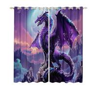 Homewish Magical Dragon Curtains 3D Dragon Blackout Curtains, Purple Galaxy Curtains & Drapes Magic Animal Wildlife Bedroom Curtains, Dragon Theme Window Treatments