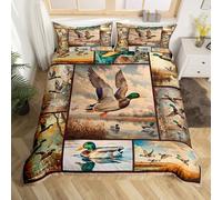 Homewish Mallard Duck Super King Bedding Country Cabin Woodland Duck Duvet Cover Set Patchwork Wild Animal Quilt Cover Rural Rustic Farmhouse Bed Sets