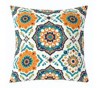 Homewish Mandala Floral Decorative Cushion Cover 55 x 55 cm | Vintage Damask Pillow Covers for Living Room Colorful Abstract Flower Square Pillowcase for Sofa