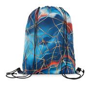 Homewish Marble Drawstring Backpack 33 x 40 cm, Ombre Liquid Stone Reversible Drawstring Bags, Marbling Tie Dye Printed Draw String Back Bag For Swim Yoga, Golden Blue Gradient String Backpack