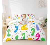 Homewish Mathematics Comforter Cover Math Number Bedding Set for Children Cartoon Digital Numbers Duvet Cover,Geometric Education Learning Bedding for Kids Boys Teen Girls Dorm Room Decor,Single