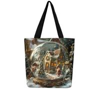 Homewish Merry Christmas Canvas Bag Santa Claus Farmhouse Decor Grocery Bag Xmas Tree Snowflake Winter Canvas Tote Bag, Vintage Rustic Christmas Themed Shopping Bag