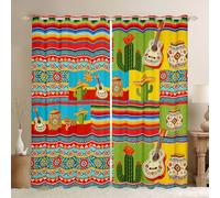 Homewish Mexican Fiesta Cactus Blackout Curtains 52 x 63 Inch - Boho Western Aztec Eyelet Curtains for Living Room Bedroom - Boho Vintage Plants Floral Room Darkening 2 Panels Decor